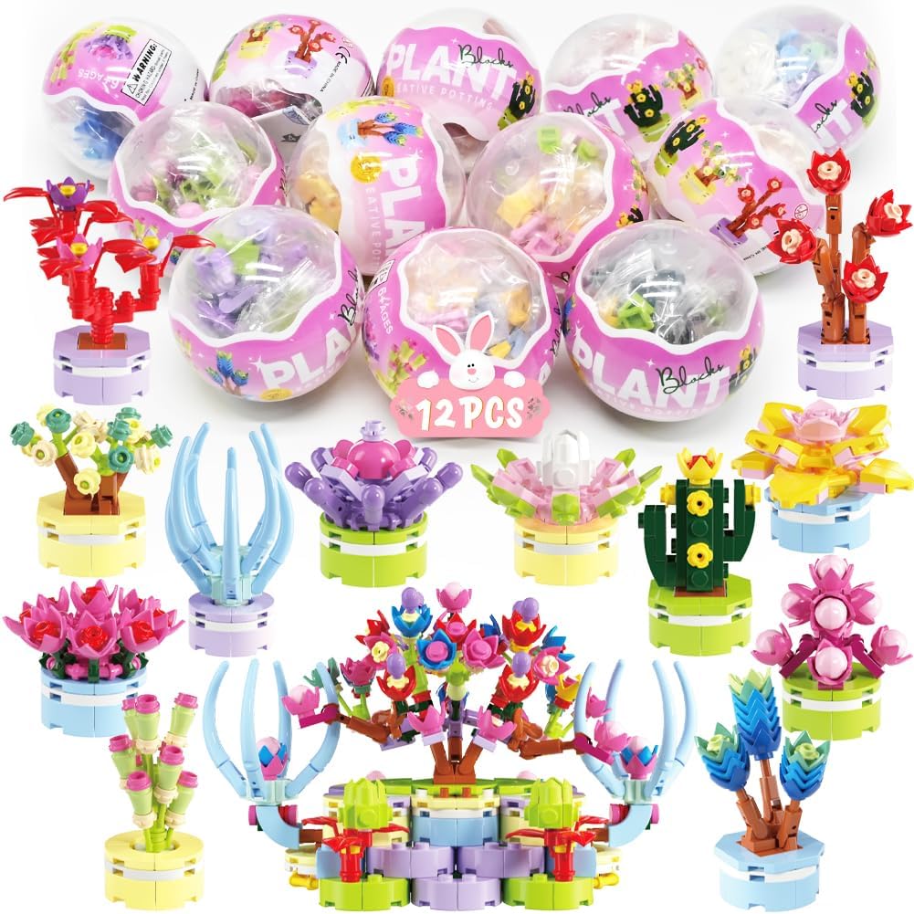 Gratpaw PreFilled Easter Eggs with Plant Building Blocks Party Favor, 12 Count